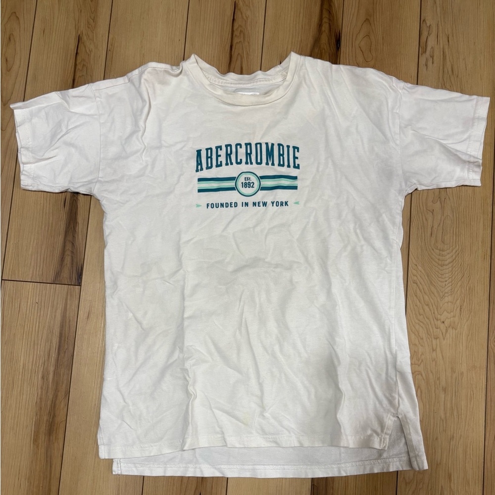 Abercrombie Kids White and Blue Graphic Tee